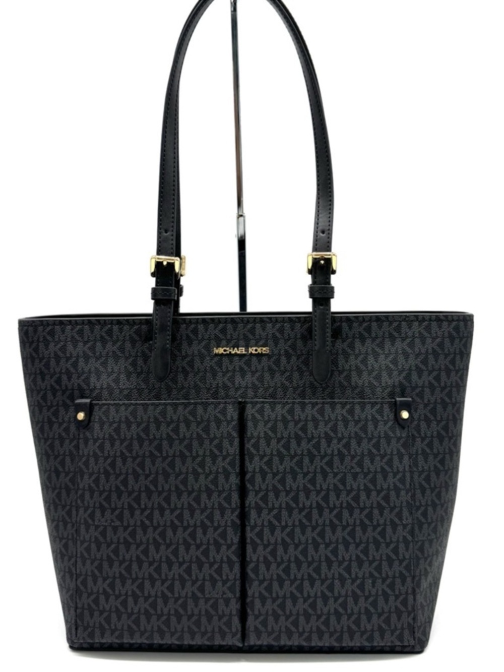 Michael Kors Jet Set Medium Double Pocket Tote Bag Black Signature